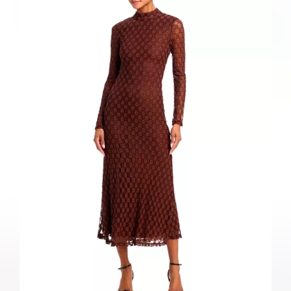 Bardot Ola Embroidered Midi Dress In Chocolate
